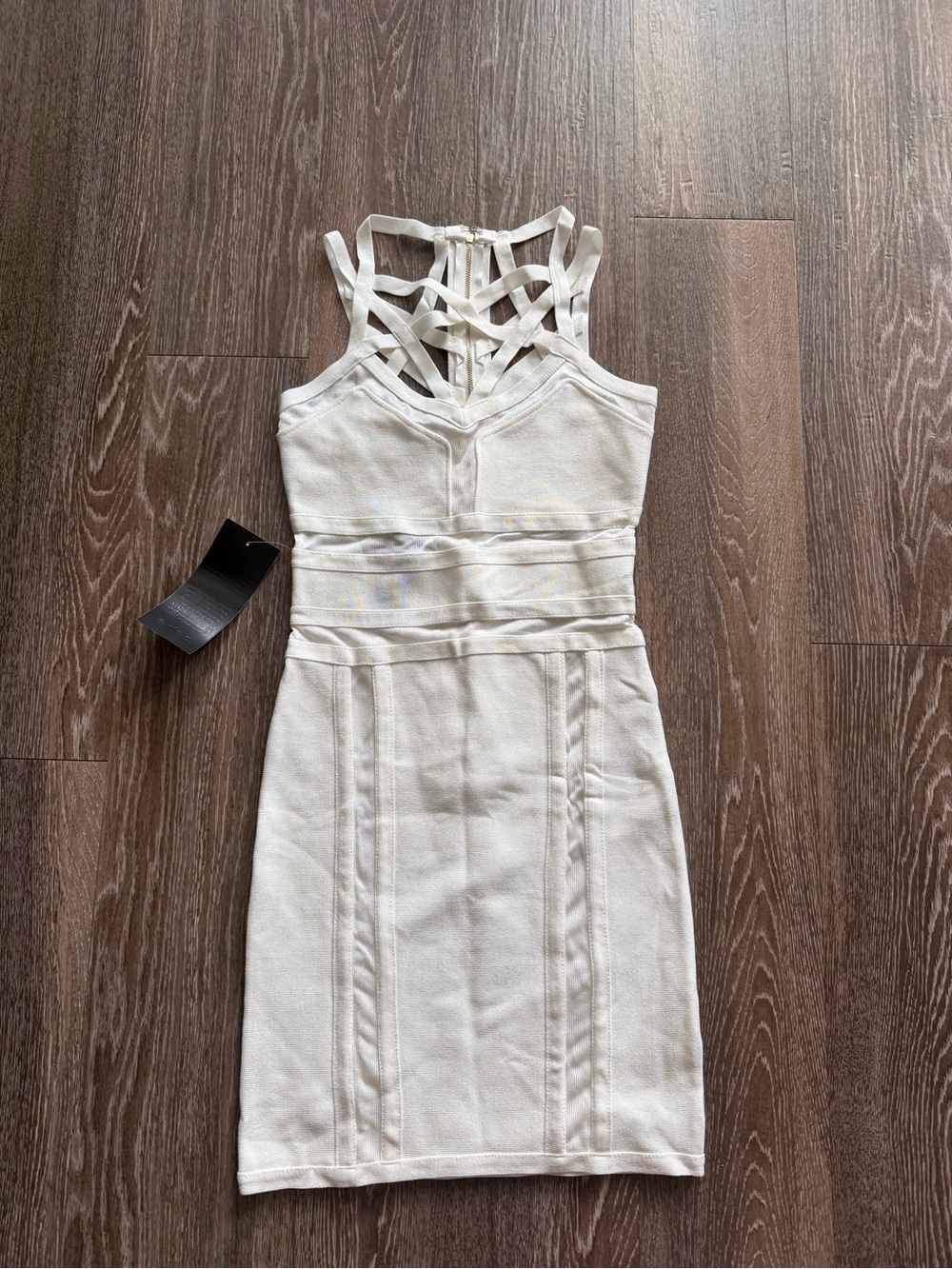 bebe Ivory Strappy Knit Bodycon Mini Dress